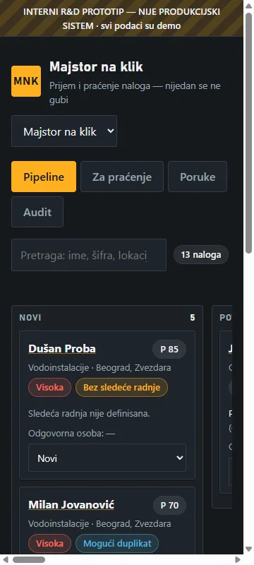 BIRO Upiti: pregled prodajnih prilika na telefonu.