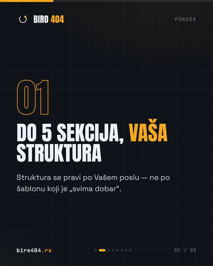 Karusel: šta tačno ulazi u izradu sajta za 600 evra — struktura, brzina, osnovni SEO, kontakt i mapa, izmene i uputstvo, rok deset radnih dana.