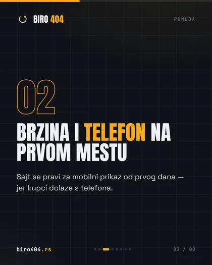 Karusel: šta tačno ulazi u izradu sajta za 600 evra — struktura, brzina, osnovni SEO, kontakt i mapa, izmene i uputstvo, rok deset radnih dana.