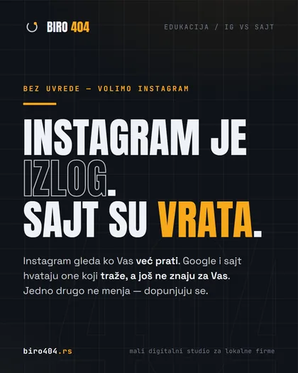 Tipografska poruka: Instagram je izlog, sajt su vrata.