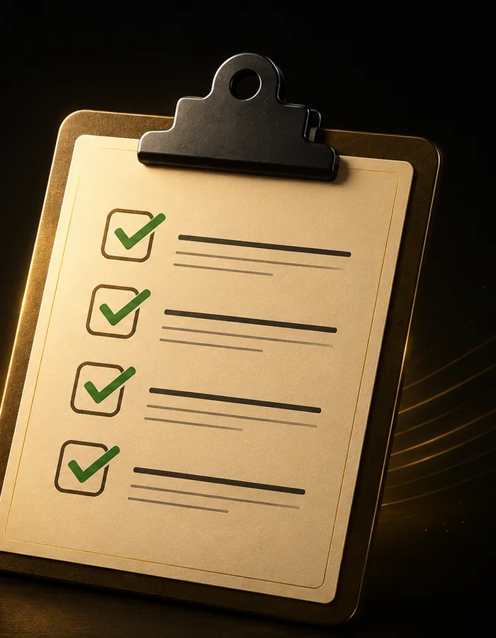 A clipboard with ticked items — a checklist