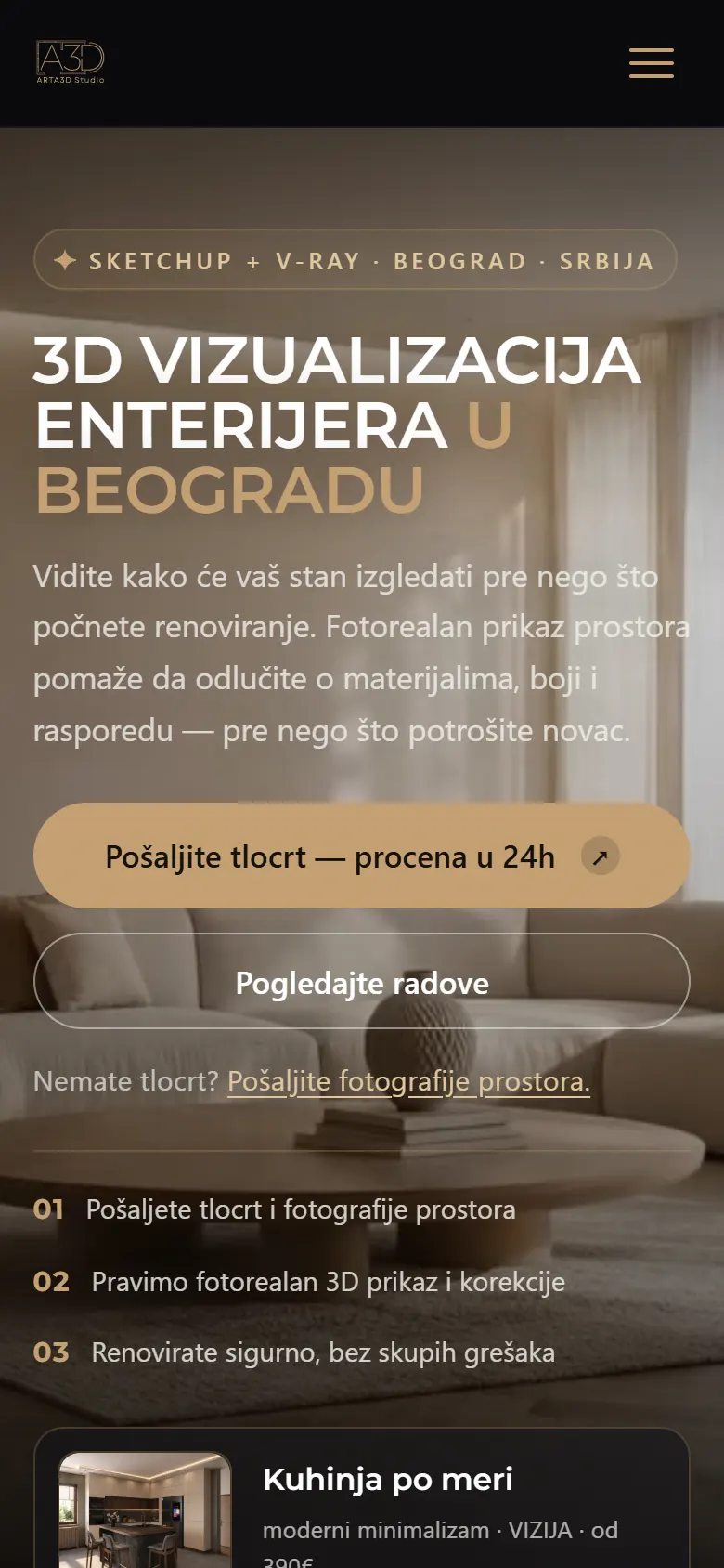ARTA3D — une présentation de studio haut de gamme — sur téléphone