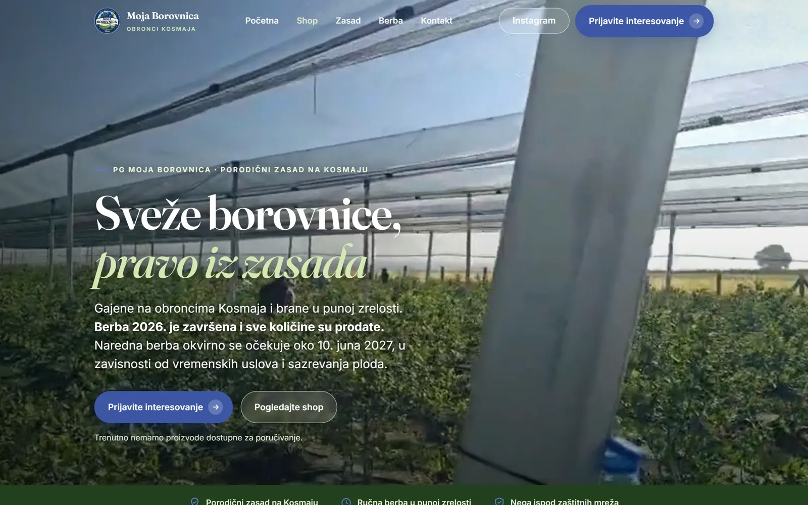 The home page of the Moja Borovnica website