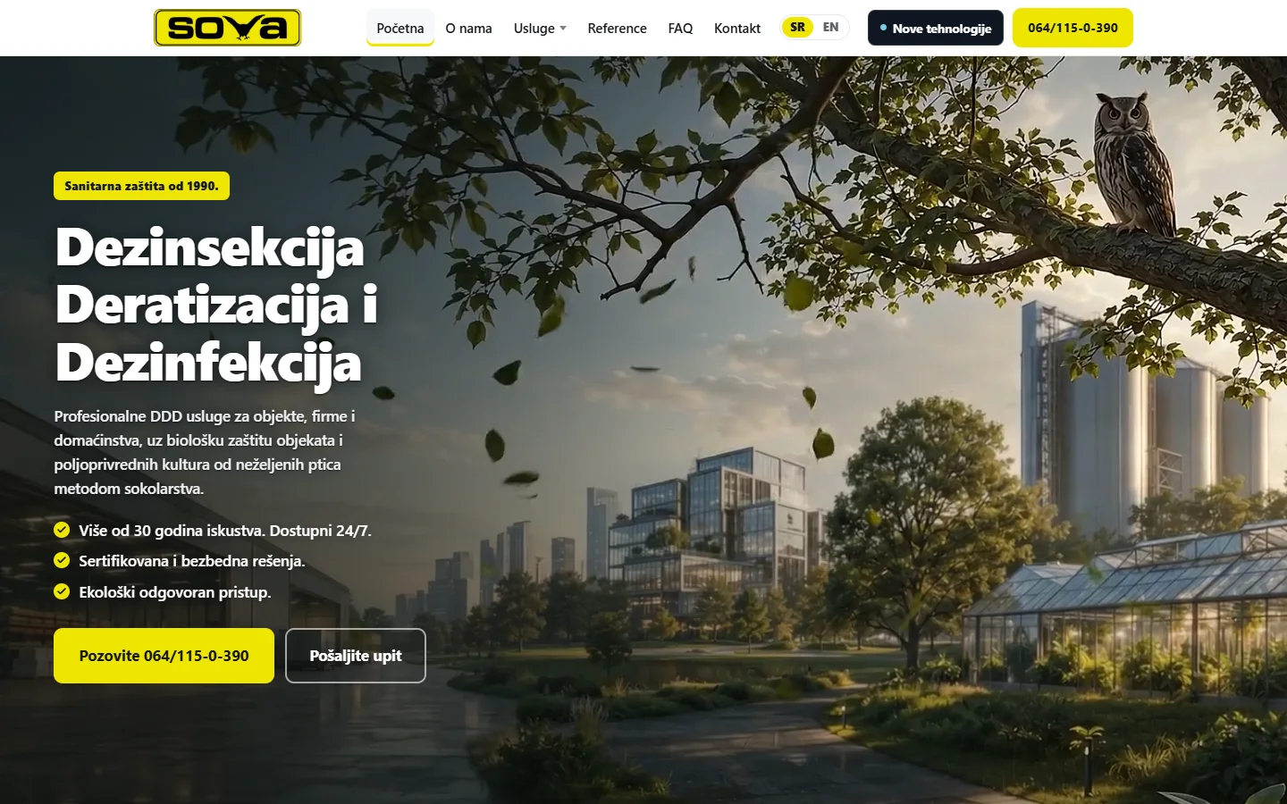 SOVA’s new website — a large service headline, three clear benefits and the phone number as the main button